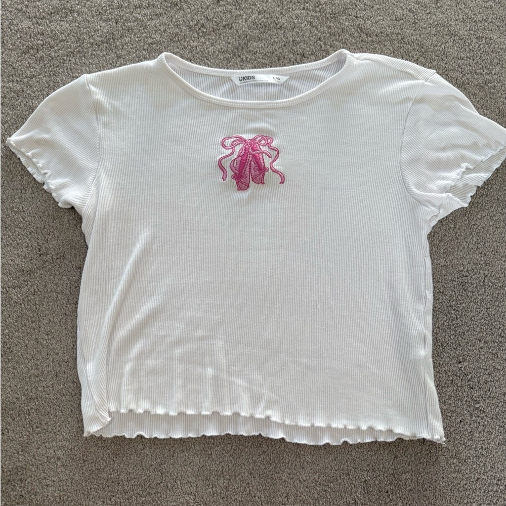 Urban Planet White Tee with Pink Ballet Shoes